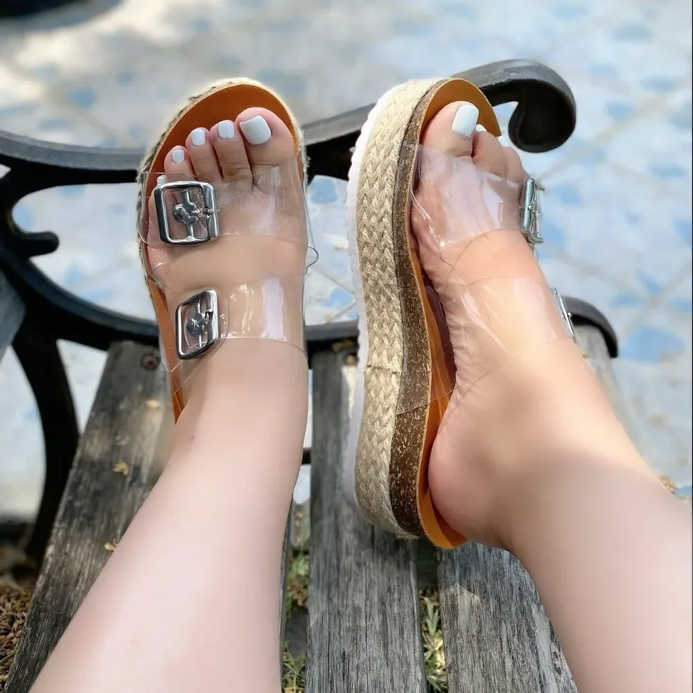Clear Espadrilles Double Buckle Platform Sandal